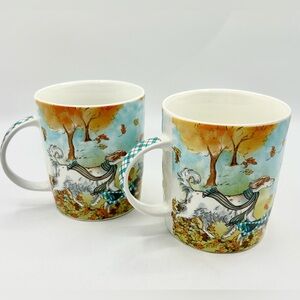 2 Pier 1 Imports Park Ave Lazy Sunday Autumn Dogs, 20 oz Mugs